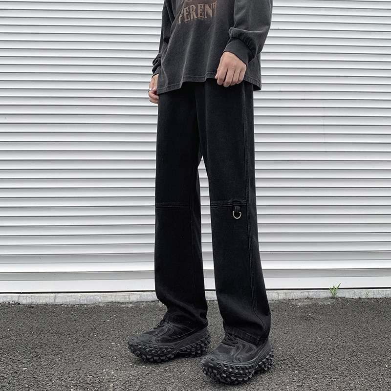 美式秋冬宽松大码百搭设计感金属铁扣直筒牛仔裤男K901-P55,男装牛仔裤,星座205