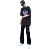 早秋美高街纯黑色弹力修身直筒大码微喇情侣牛仔裤男K860-P50，男装牛仔裤，星座205