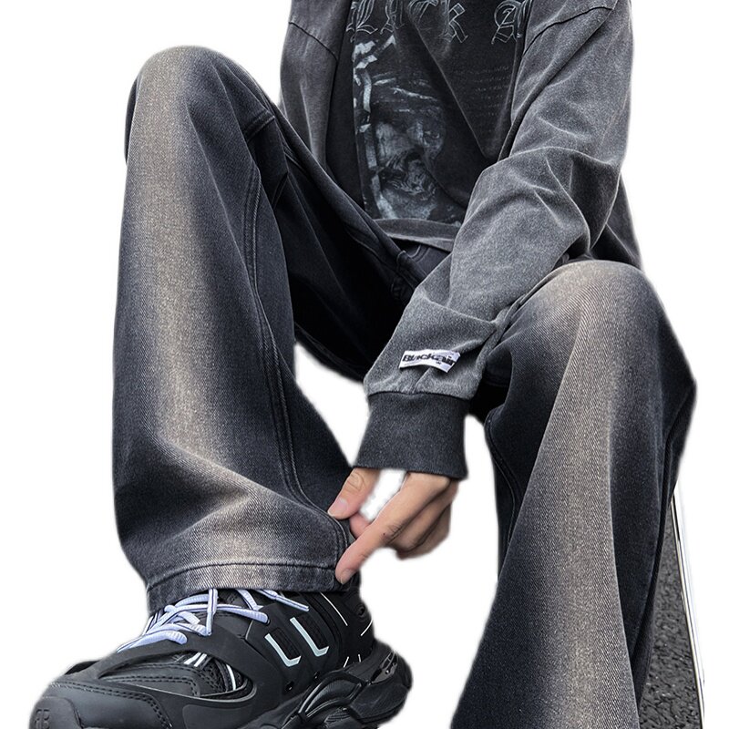 早秋美式VIBE高街微喇叭裤男撞色显瘦百搭牛仔裤K682-P50控78,男装牛仔裤,星座205