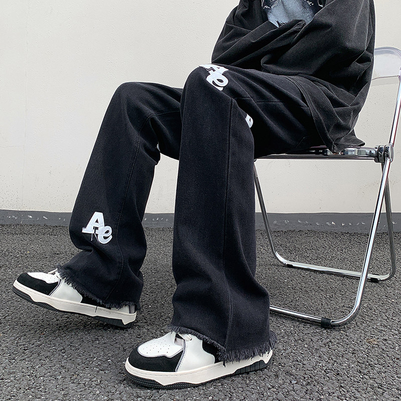 秋冬高街贴标微喇叭牛仔裤男美式宽松潮牌嘻哈裤子KA08-P55，男装牛仔裤，星座205