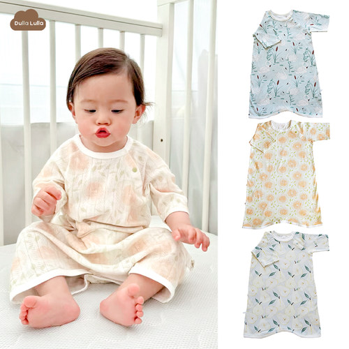 Dulla Lulla婴儿睡裙衣服家居服春秋宝宝护肚纯棉连体衣新生儿