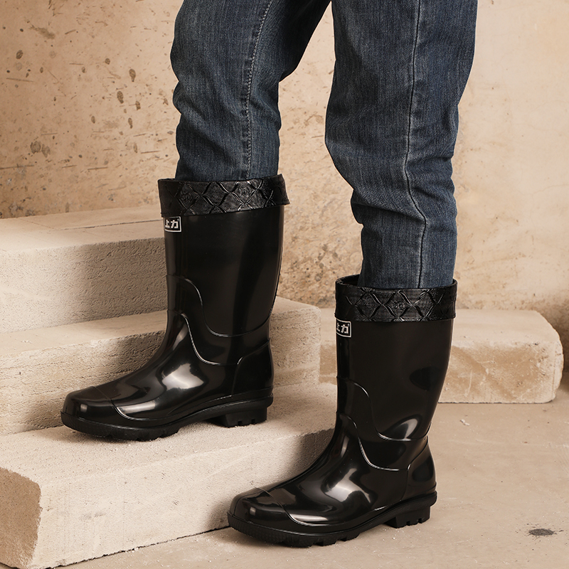 上力加厚雨鞋男款劳保水鞋防水防滑加绒雨靴牛筋底工地水靴胶鞋