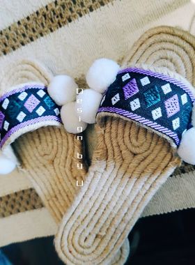 U+设计Thailand#Vietnam草编平跟人字拖夏季女款夹脚拖鞋全手工