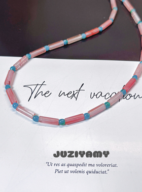 橘子yamy玉石粉绿配色项链女