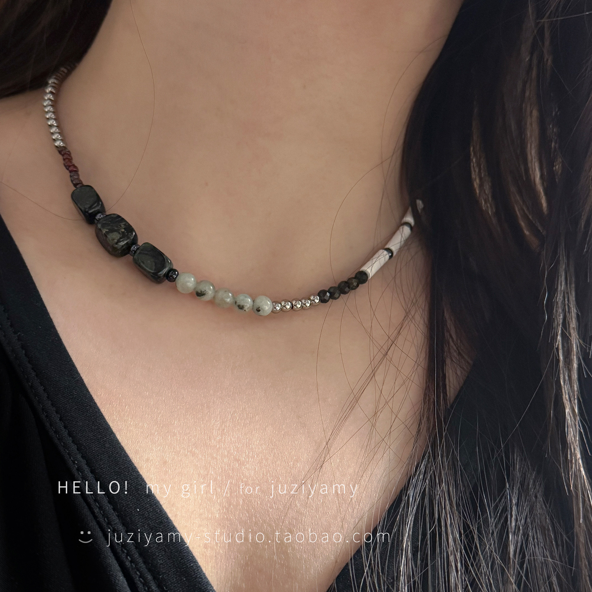 【默】橘子yamy原创绿玛瑙卫衣 项链女 个性小众chocher颈链 包邮,饰品/流行首饰/时尚饰品新,银饰项链,淘宝优惠券,粉丝福利购,淘宝优惠卷