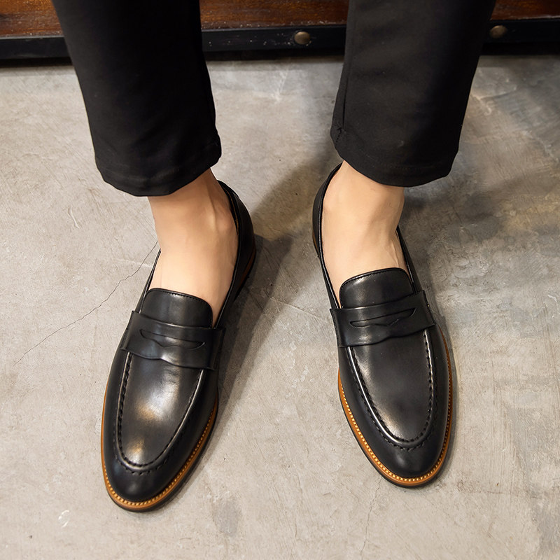 皮鞋男2024新款英伦风商务休闲懒人真皮一脚蹬豆豆鞋真皮乐福鞋潮,流行男鞋,休闲皮鞋,淘宝优惠券,粉丝福利购,淘宝优惠卷