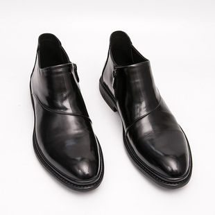 高帮皮鞋 加绒真皮男鞋 英伦风中帮皮靴短靴2023秋冬季 切尔西靴男款