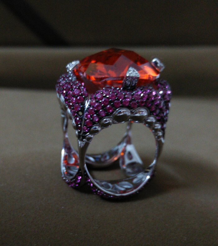 七宗罪主题戒指 暴食戒指 925银镶嵌宝石戒指 银饰微镶红宝石