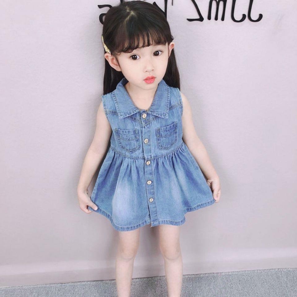 小童连衣裙2024夏装新款女童女宝宝洋气可爱牛仔公主裙无袖背心裙