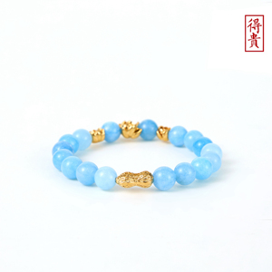 伊得贵祥瑞系列 天然奶油底海蓝宝三莲生手串附带证书