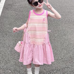 女孩无袖 儿童洋气条纹背心裙夏装 公主裙子 2025新款 女童连衣裙夏季