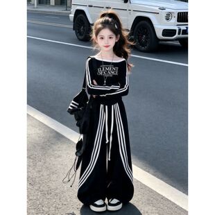 女童印花套装2026新款儿童春秋装拉条打底衫阔腿裤嘻哈爵士街舞服