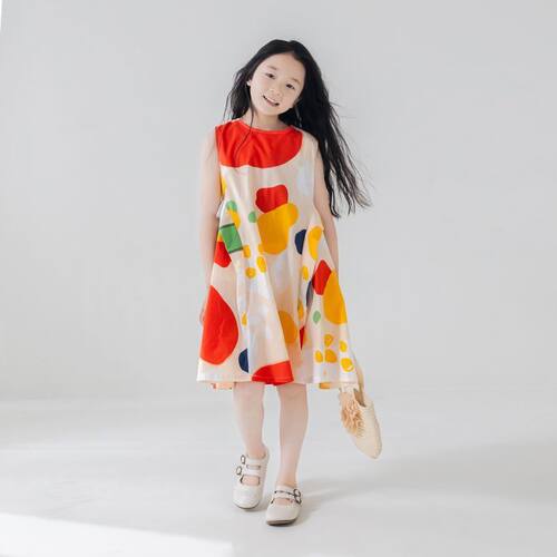 女童夏装油画裙文艺范儿童新款公主儿童无袖背心连衣裙