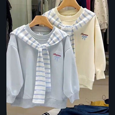 女童超好看加绒披肩圆领卫衣秋冬2025新款小个子洋气爆款外套潮