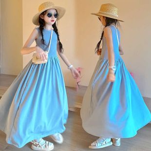 女童连衣裙夏季2025新款女大童无袖背心裙儿童夏天洋气赫本风裙子