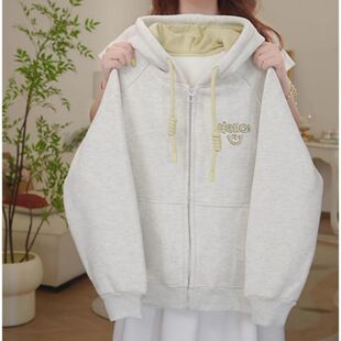 女童卫衣外套秋冬2026新款初中生女大童加绒洋气连帽上衣儿童开衫