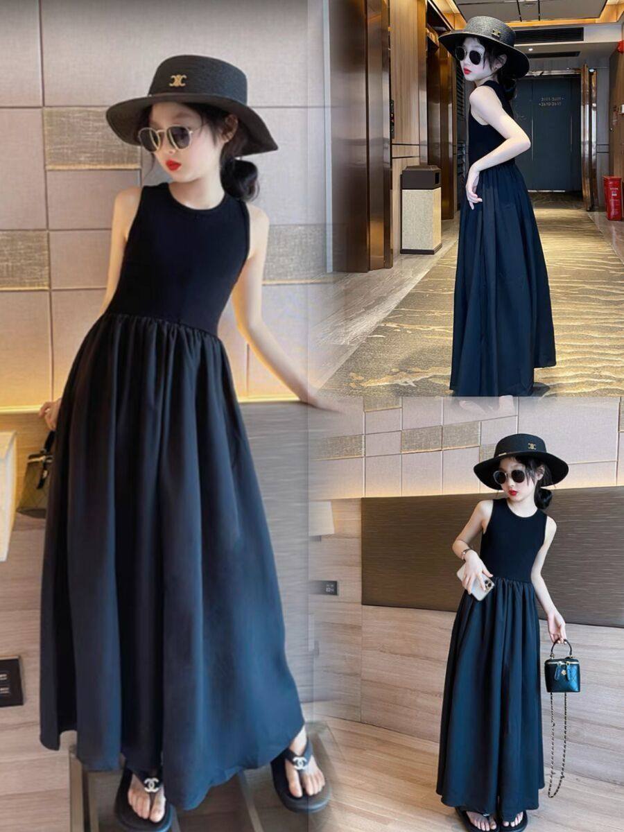 女童连衣裙夏季儿童小黑裙长裙夏装背心裙女大童洋气童装裙子夏款,童装/婴儿装/亲子装,连衣裙,淘宝优惠券,粉丝福利购,淘宝优惠卷