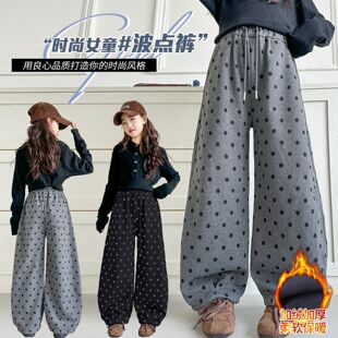 儿童卫裤 女童秋冬加绒裤 中大童洋气保暖休闲裤 加厚弯刀裤 子2026款