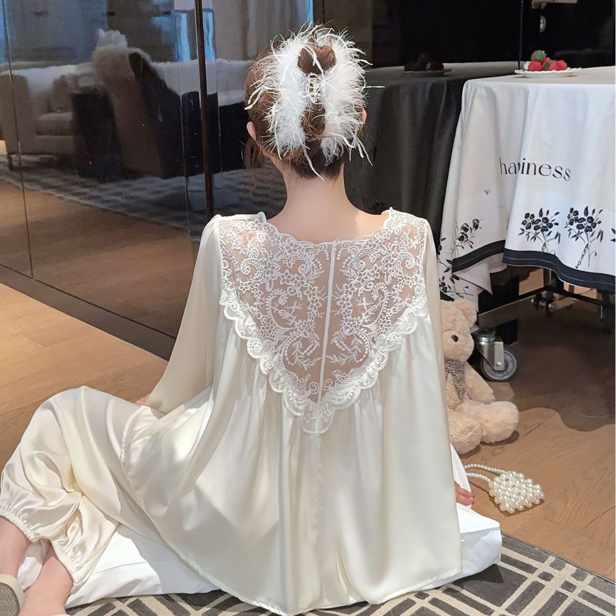 慵懒复古睡衣女春夏款软蕾丝韩版宽松慵懒高级感长袖长裤家居服