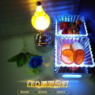 酒吧餐厅夜场金属底坐亚克力水滴造形充电台灯服务桌灯定制LOGO