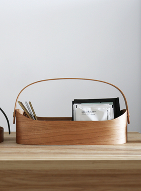 弯柄提篮4x2[不然otherwise]黑胡桃实木手工热弯收纳篮 收纳盒