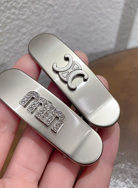 高级感哑光银色合金鸭嘴夹金属质感水钻字母时尚潮流欧美风边夹女