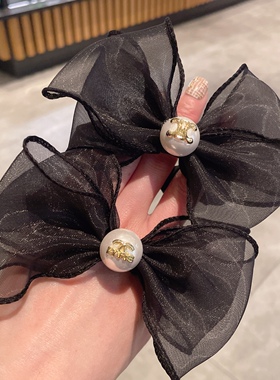 YSG韩版欧根纱蝴蝶结大肠圈珍珠发圈少女丸子头马尾头绳气质发饰