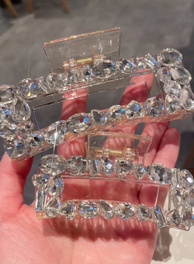 YSG新款超闪大颗粒水晶抓夹大号鲨鱼夹ins风女后脑勺发夹网红发饰