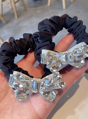 韩国东大门重工水晶蝴蝶结发圈精致时尚高弹力马尾扎头绳发绳女