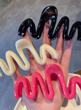 高级感简约纯色微闪珠光M曲线玫粉色抓夹时尚气质少女慵懒盘发夹