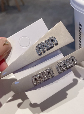 高级感哑光银色合金鸭嘴夹个性时尚水钻发夹新款小香风发卡女边夹