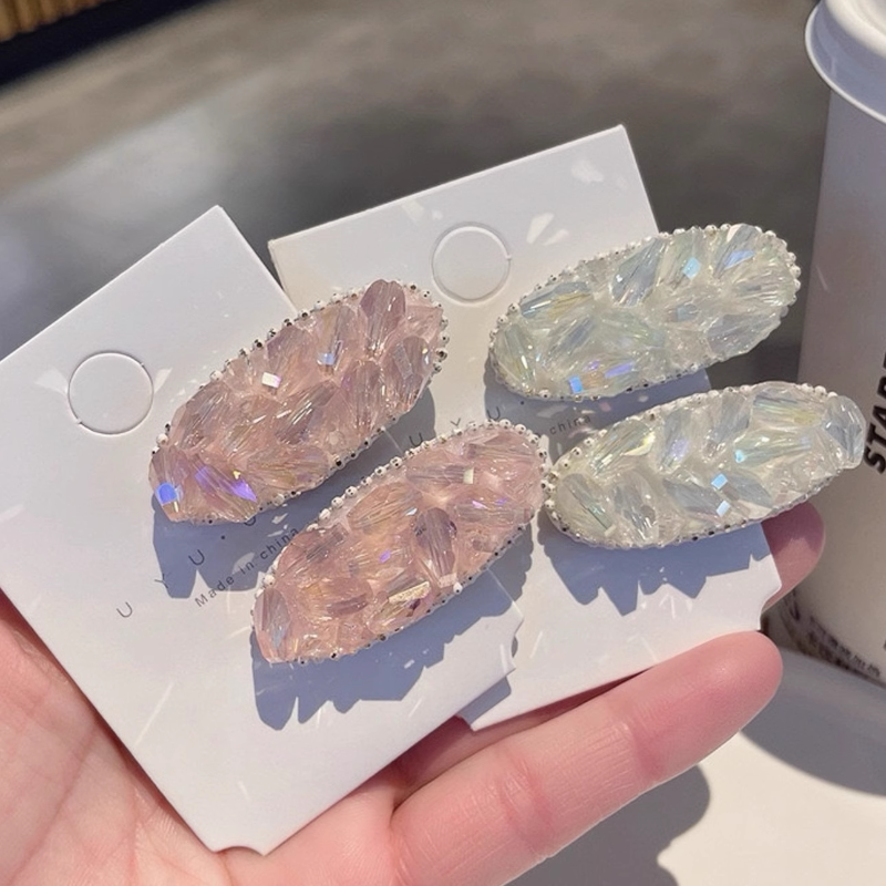 2024新款甜酷重工粉色水晶合金鸭嘴夹韩版时尚气质小椭圆发夹边夹,饰品/流行首饰/时尚饰品新,发饰,淘宝优惠券,粉丝福利购,淘宝优惠卷