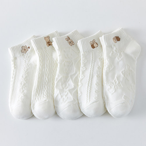 白色袜子女士短袜夏季透气防臭学生卡通袜可爱日系sock潮低帮船袜