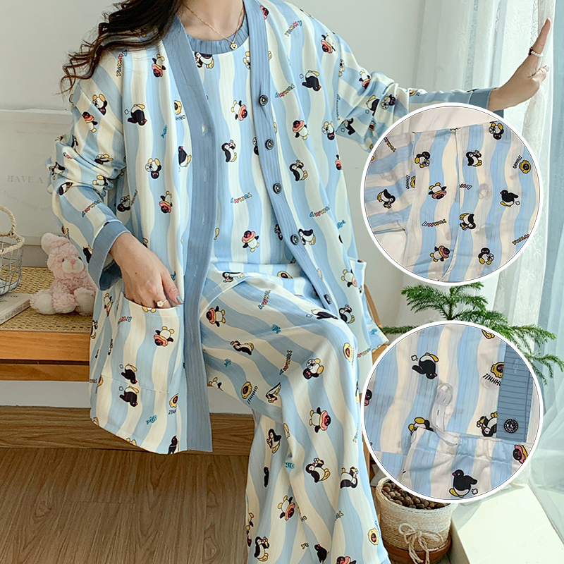 冰丝三件套月子服孕妇哺乳期睡衣