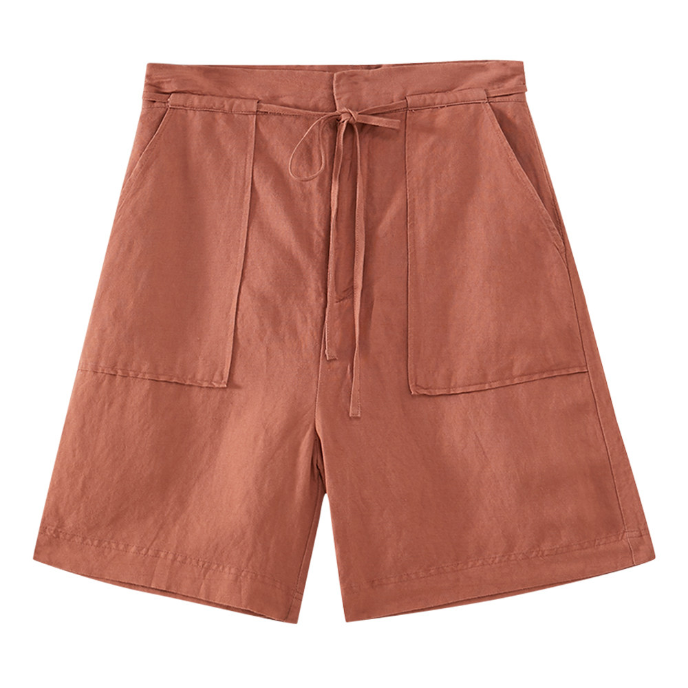 美特斯邦威 休闲长裤短裤女夏宽松休闲系带五分棉麻女中裤753921