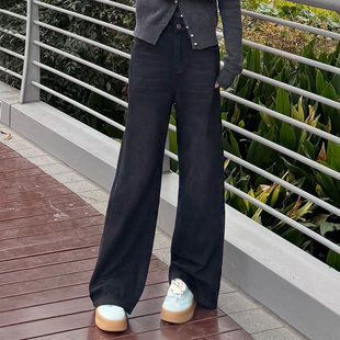 黑色阔腿牛仔裤女2026春季新款高腰休闲简约百搭显瘦宽松直筒长裤