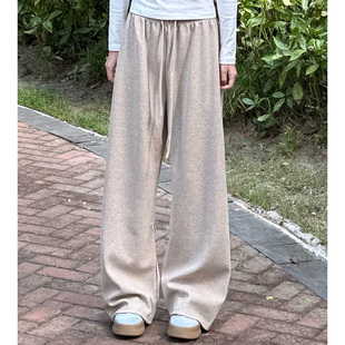 糯米裤女秋冬垂坠感软糯休闲通勤直筒阔腿百搭裤子宽松松紧腰高腰