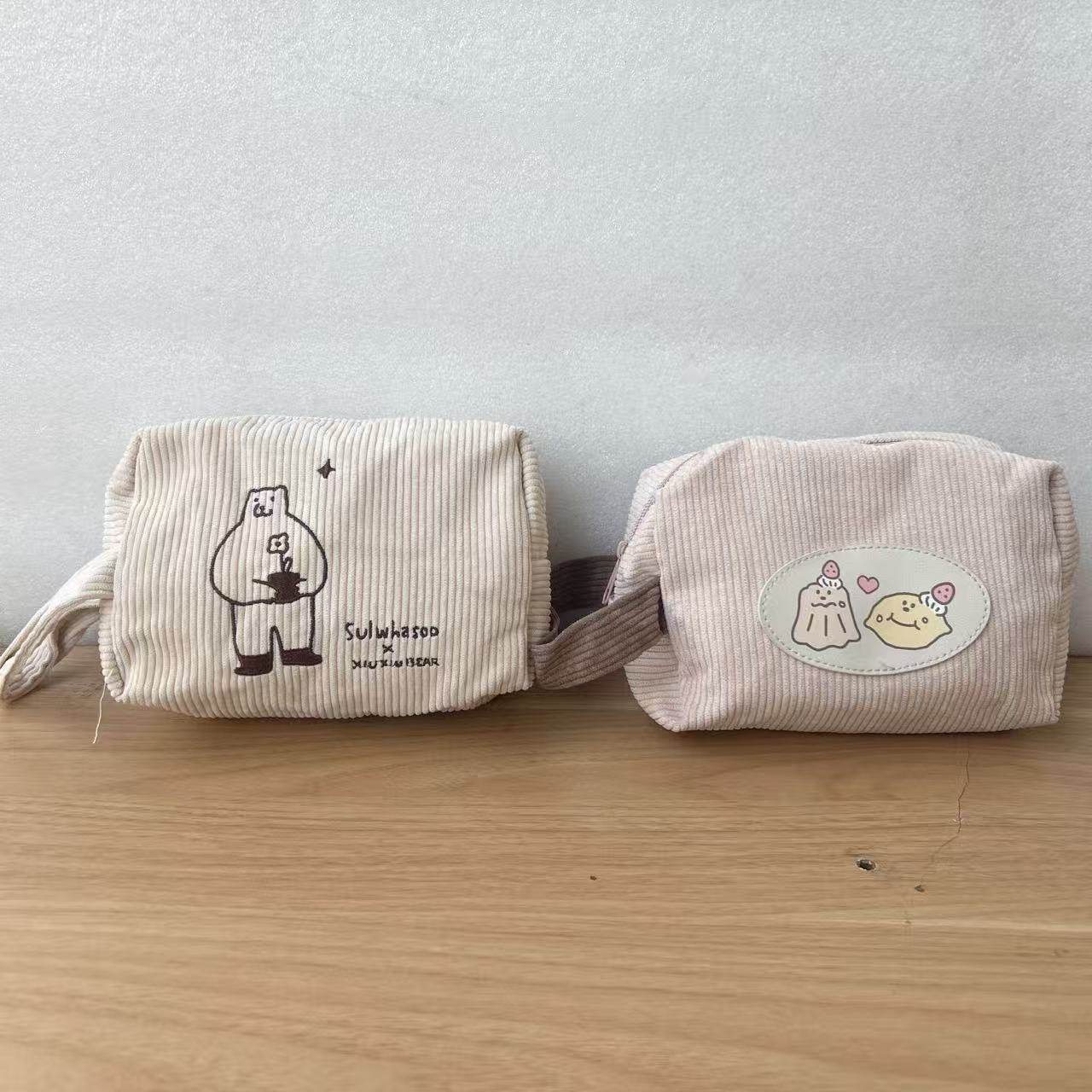 新款日系灯芯绒刺绣卡通可爱收纳包洗漱包ins便携高颜值化妆包,收纳整理,其他收纳袋,淘宝优惠券,粉丝福利购,淘宝优惠卷