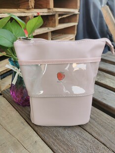 日本太阳星新款可爱草莓sunstar笔袋可伸缩大容量收纳袋化妆包