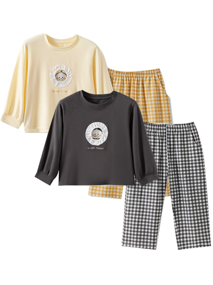 LITTLE BLACK TONY CHILDRENS PAJAMAS SPRING AND AUTUMN COTTON MODAL BOYS AND GIRLS AUTUMN AND WINTER LONG SLEEVE LITTLE BLACK TONI NICKNAME LOUNGEWEAR