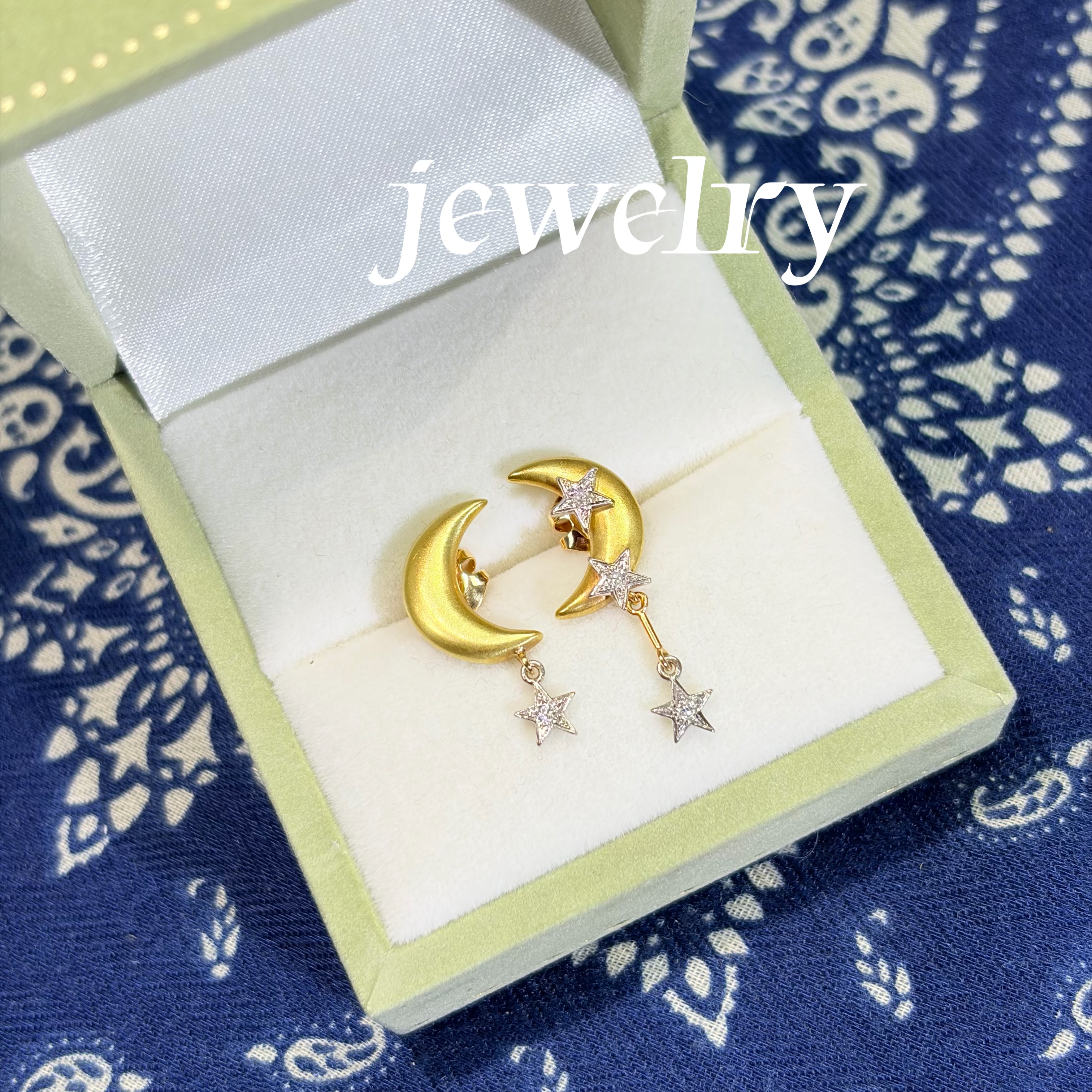 【石川畅子】设计师 星月耳钉 18K Pt900 4.16g 中古珠宝