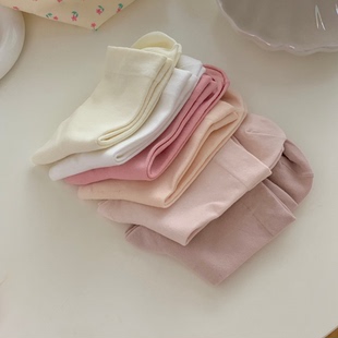 粉色堆堆袜四季 纯色袜子女春夏韩国ins风简约中筒袜纯棉基础款 可