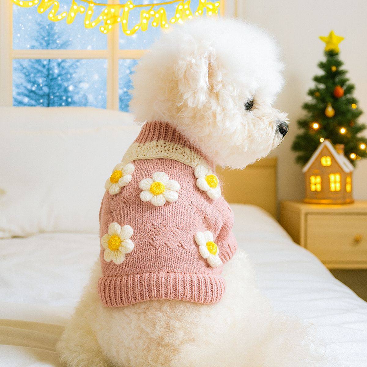 小狗狗衣服秋冬装博美花朵毛衣泰迪比熊法斗吉娃娃幼犬小型犬厚款