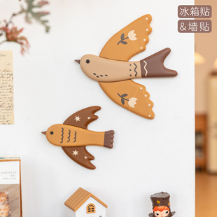 有趣燕子飞鸟床头电视墙面贴饰儿童房艺术转角卧室柜门挂件 阿楹