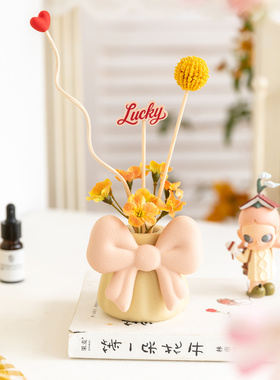 温馨蝴蝶结瓶摆件仿真花香薰扩香