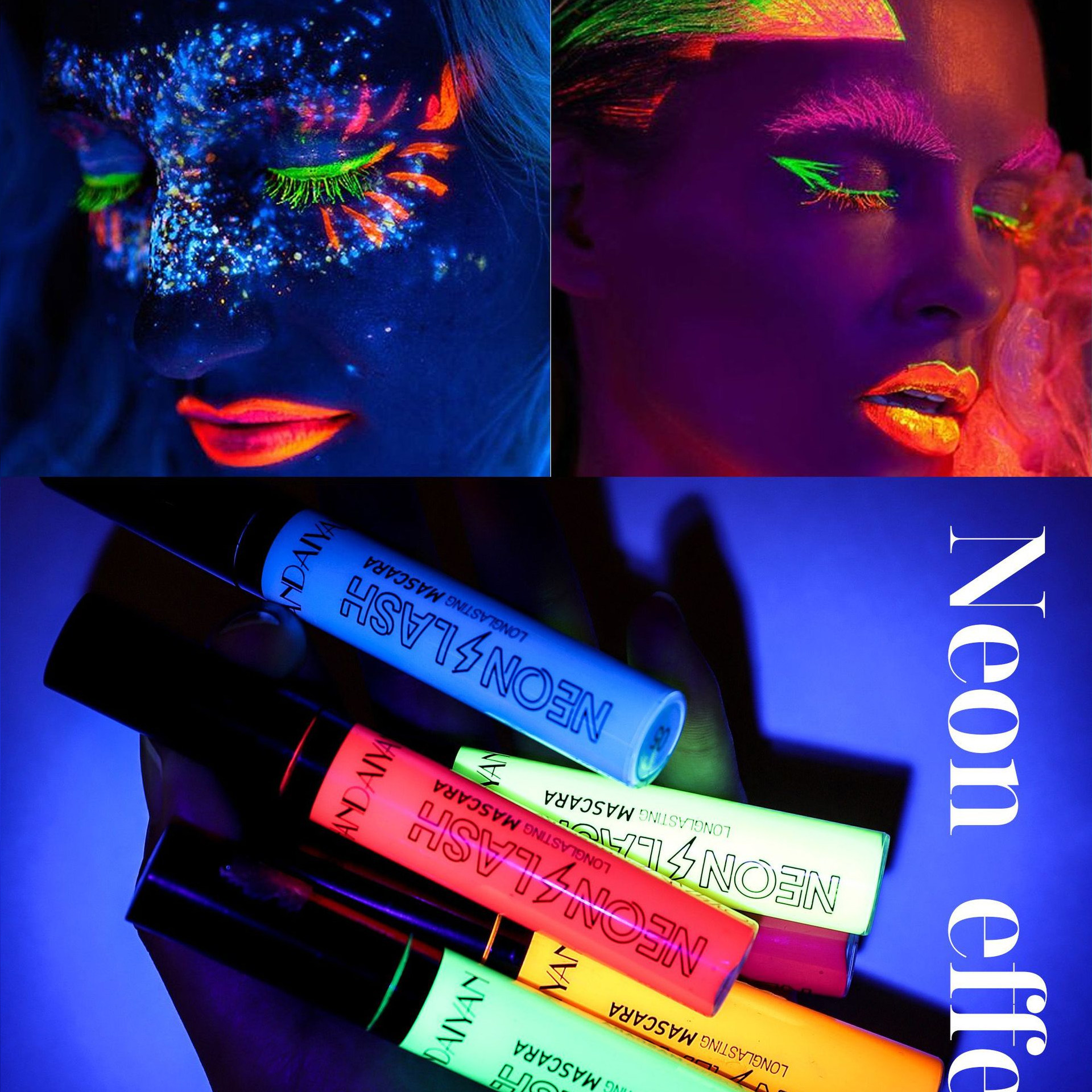 万圣节6色纤长彩色荧光睫毛膏cosplay玩妆舞会夜店彩妆防水不量染