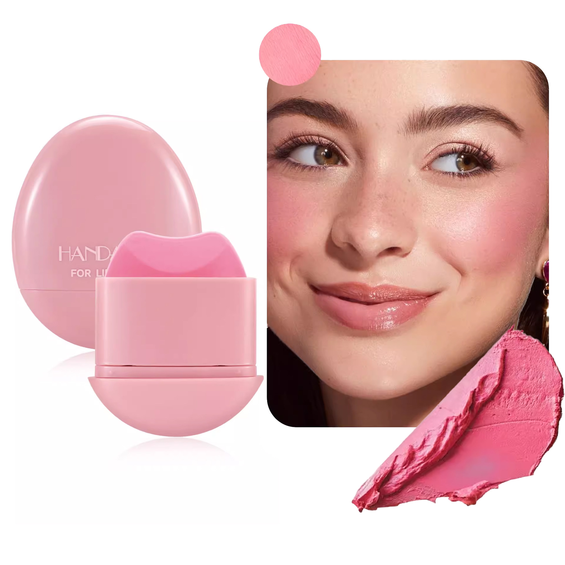 欧美收缩腮红显色先气色鹅卵石腮红易上色单色哑光腮红膏清透