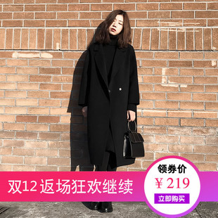 赫本大衣女2023流行秋冬新款大码茧型呢子过膝中长款黑色毛呢外套