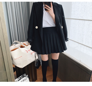 黑色垂重质感chic网红小西装外套女春秋2020新款韩版宽松休闲西服