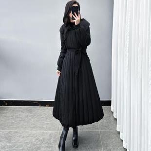 设计感黑色羽绒服女长款2025冬季新款高端收腰系带气质白鸭绒外套